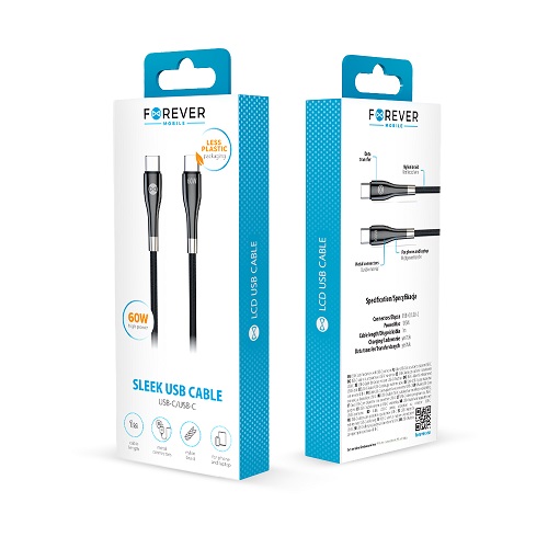 Forever Sleek cable USB-C - USB-C 1,0 m 60W black