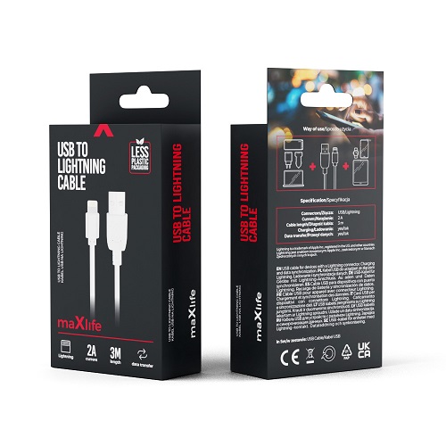 Maxlife cable USB - Lightning 3,0 m 2A whiteFast Charge