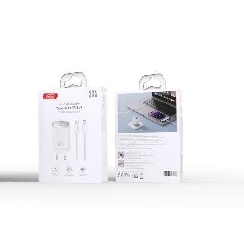 XO wall charger CE20 PD 30W 1x USB-C white + cable USB-C - Lightning