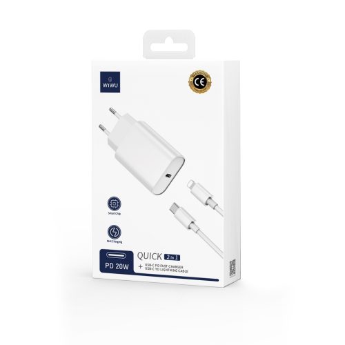 WIWU wall charger Wi-U001 PD 20W 1x USB-C white + cable USB-C - Lightning