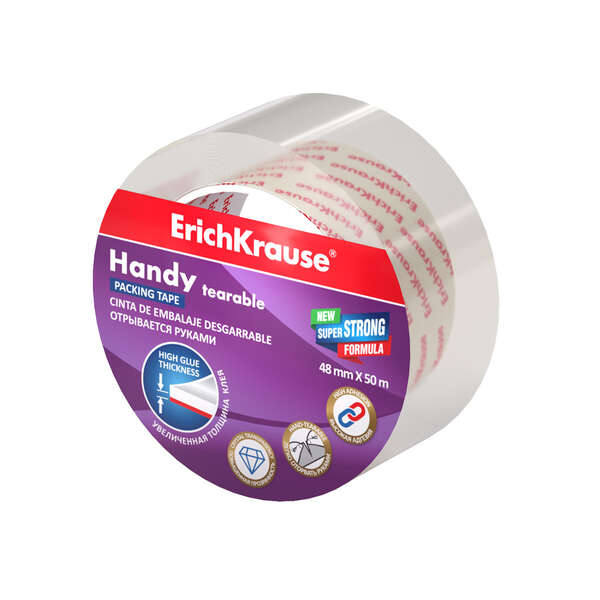 Ruban d'emballage transparent Erichkrause 48 mm x 50 m - Haute adhérence - Résis