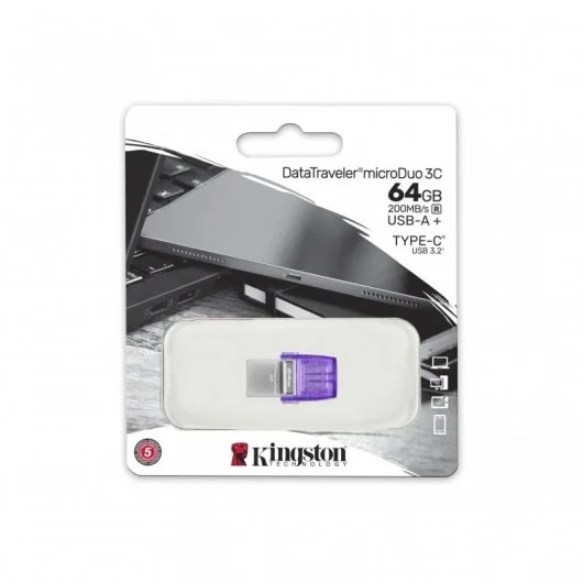 Clé USB Kingston DataTraveler microDuo 3C 64 Go USB-A + USB-C 3.2 Gen 1 - Vitess