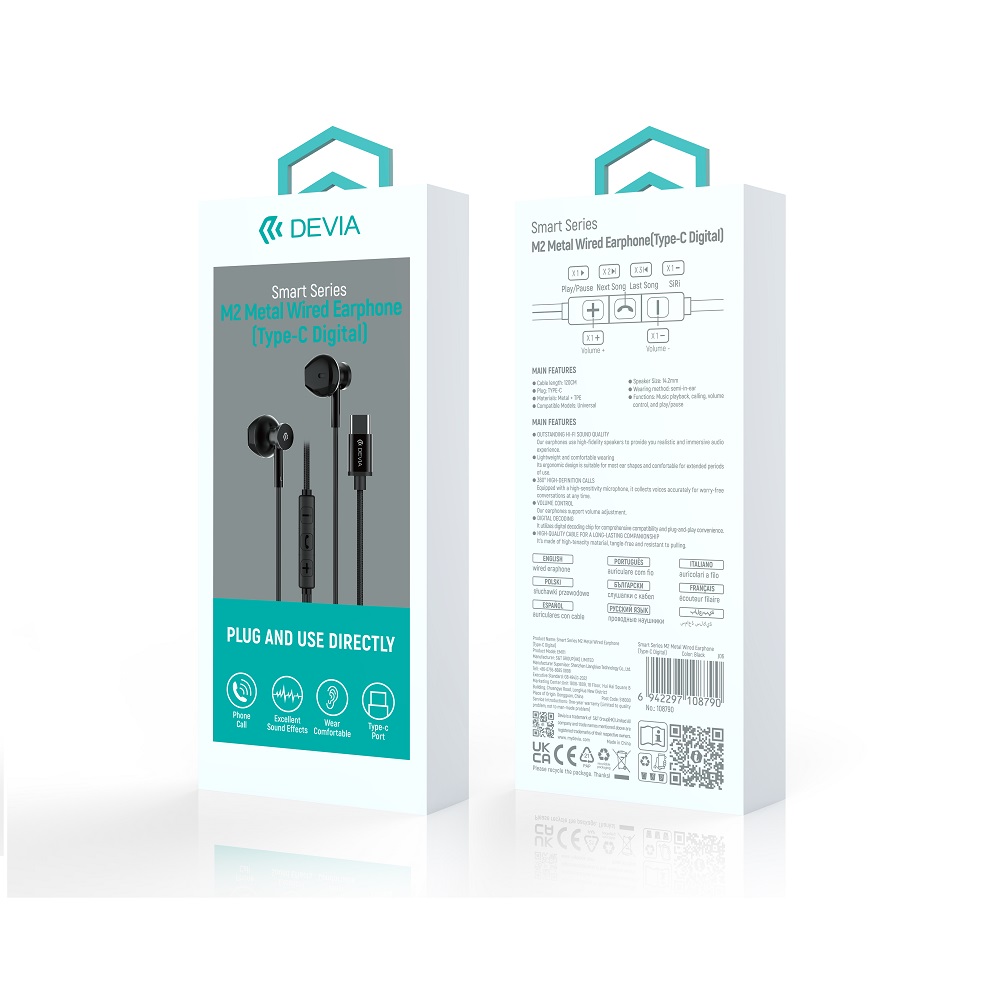 Devia wired Ecouteurs Smart M2 Digital Metal USB-C black