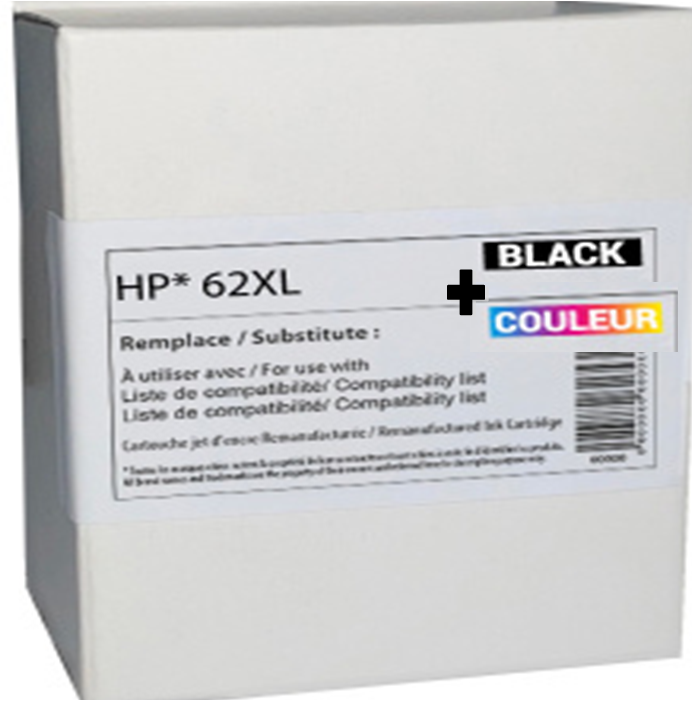 PACK PROMO 62XL HP REMANUFACTURÉE 15ML+15ML NOIR+COUL.
