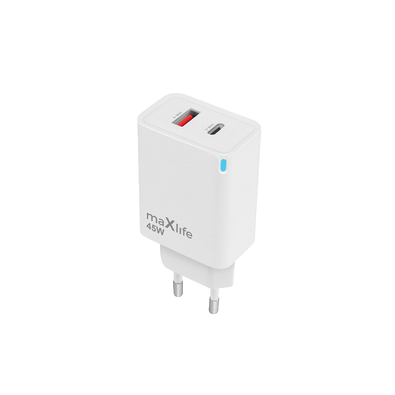 Maxlife MXTC-09-45AC GaN PD QC charger 1x USB-C 1x USB 45W white