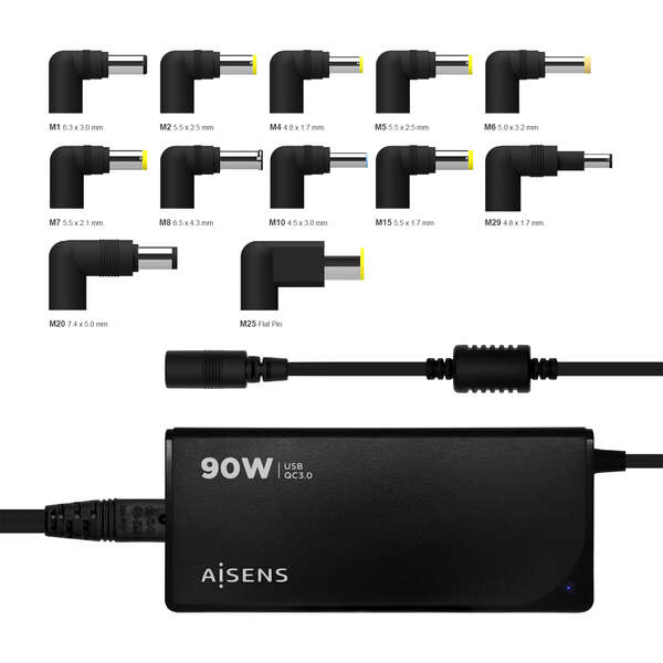 Aisens Chargeur Multitension Universel Automatique 90W pour Ordinateur Portable